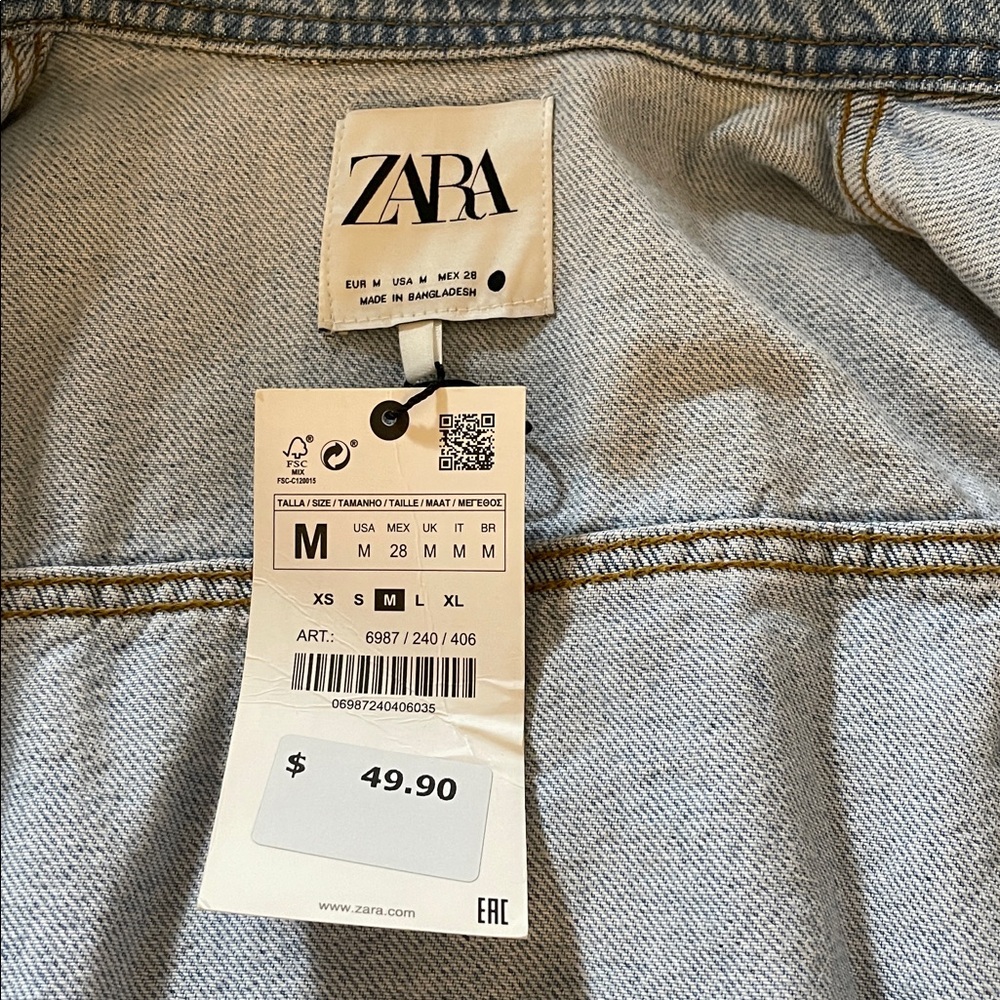 ZARA Denim Sleeveless Shirt Dress Belted Light Wash Button Front Women’s M NWT - Picture 5 of 5